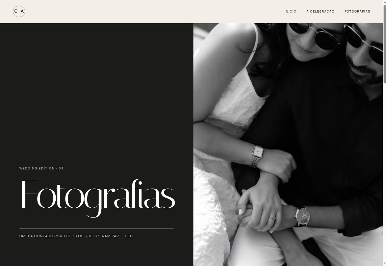 Página de fotografias do website de Catarina e André