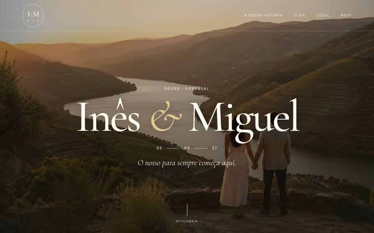 Página inicial do website de casamento de Inês e Miguel