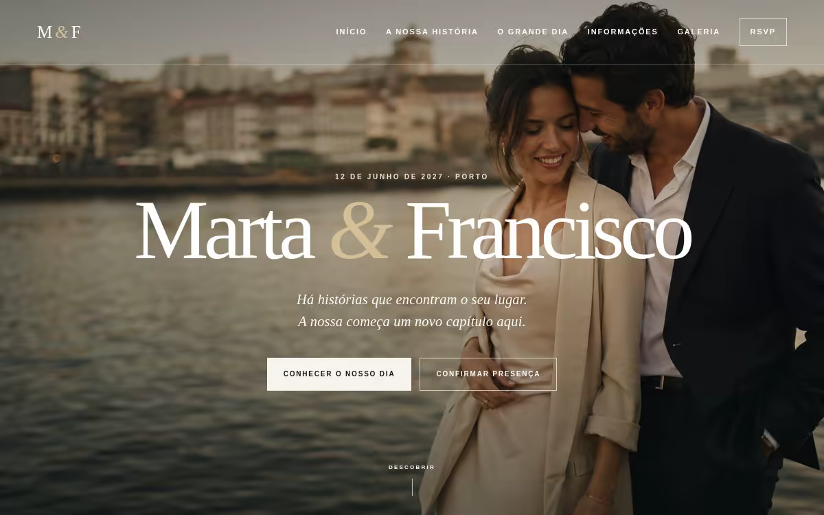 Página inicial do website de casamento de Marta e Francisco